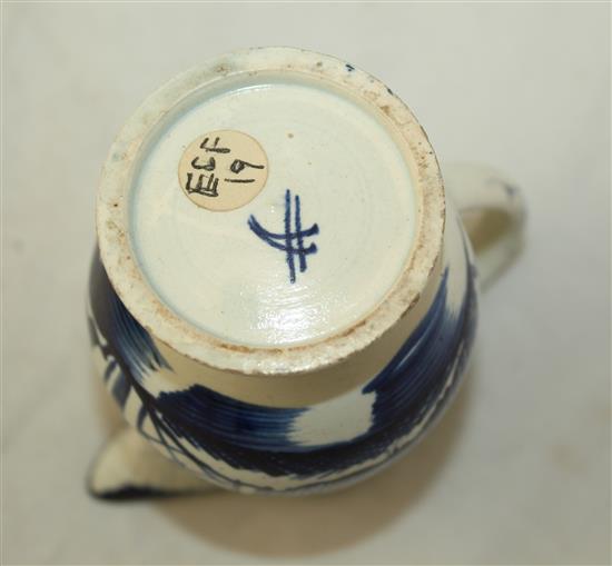 A Bow blue and white sauceboat, c.1753 and an English porcelain blue and white cream jug, late 18th century, height 8.7cm